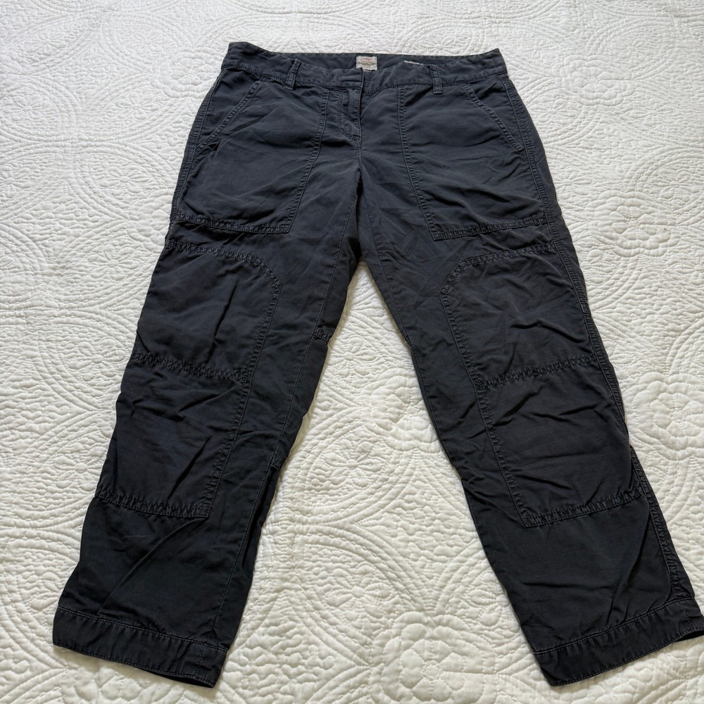 J.Crew Cargo Pants Womens 4 Black City Fit Cotton Linen Cropped Utility Trousers